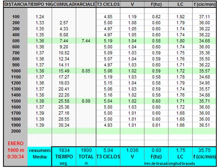 Test de 30 min de Natación como medio de Control y Evaluación del Triatleta - Ejemplo Práctico en una Temporada