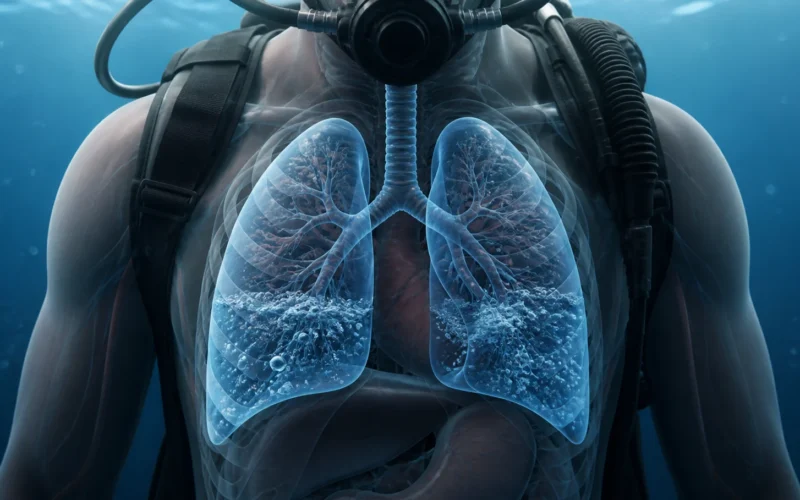 Carga pulmonar negativa y edema por inmersión en buzos sanos: posición del gas